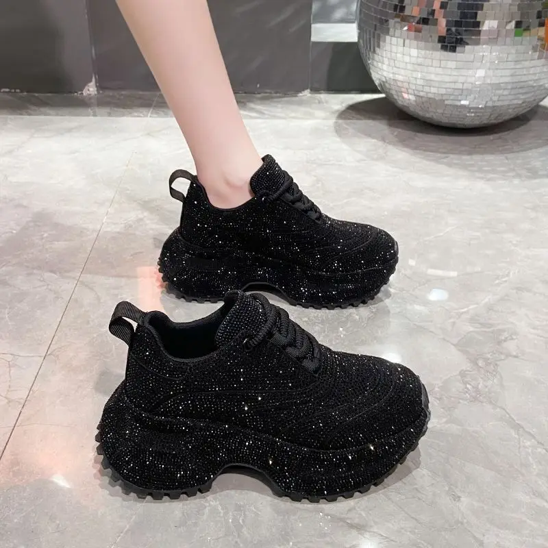 

Новинка 2024, женская спортивная обувь с низким вырезом и стразами, полностью просверленная женская уличная повседневная обувь на шнуровке, женская обувь