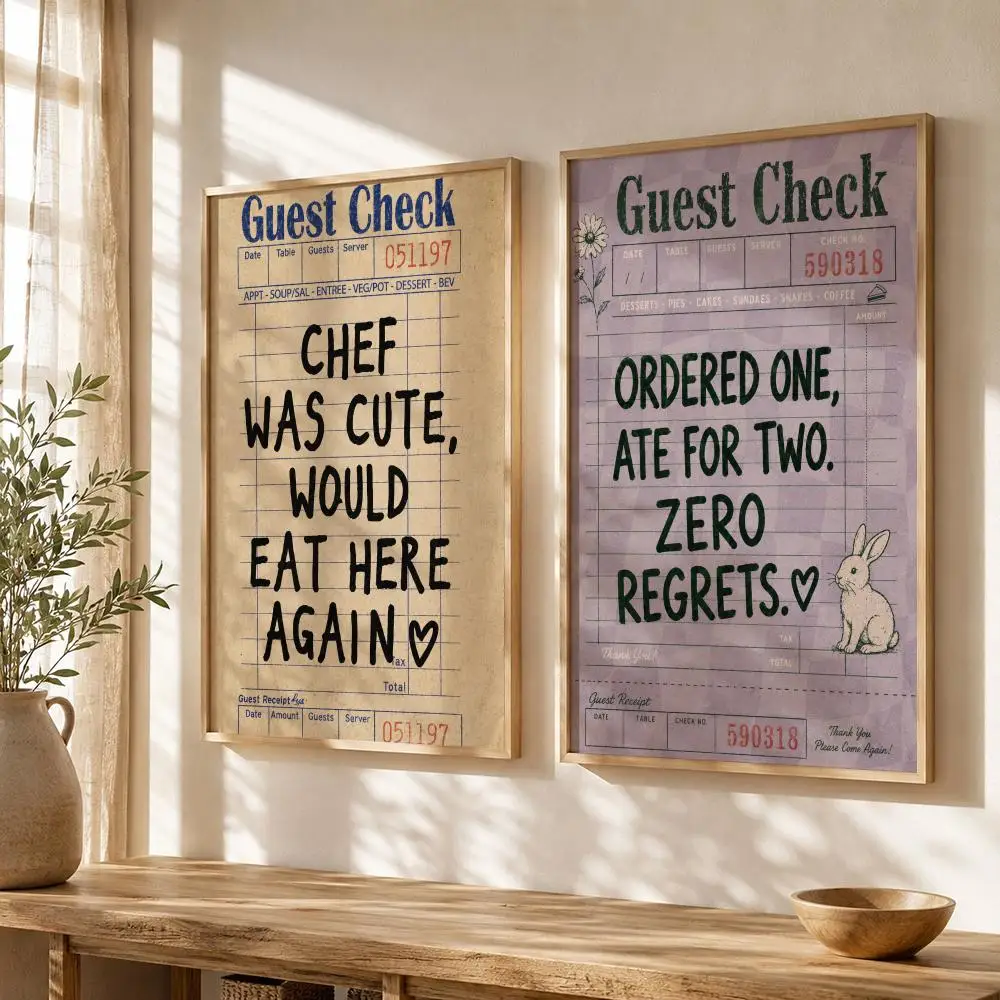 Chef Was Cute Guest Check Poster Stickers Painting Self-Adhesive HD Art for Bedroom Living Room Home Decor Wall Decals Gift