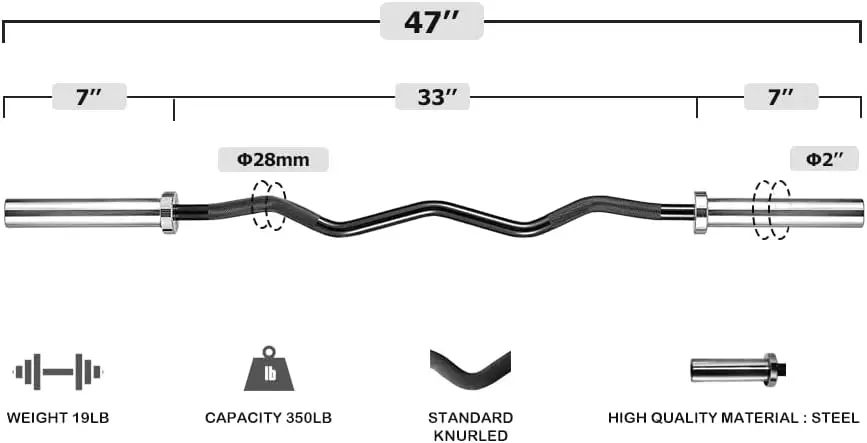 Barbell 47inch-4ft-350lb/86inch-7ft-1500lb Ez Krul Gewicht Bar, Capaciteit Chroom Barbells Voor Gym Home Krachttraining, Gewichtli
