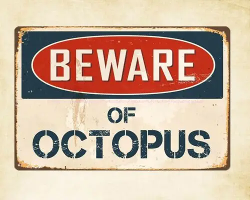 beware of octopus metal tin sign home kitchen wall restaurant pub