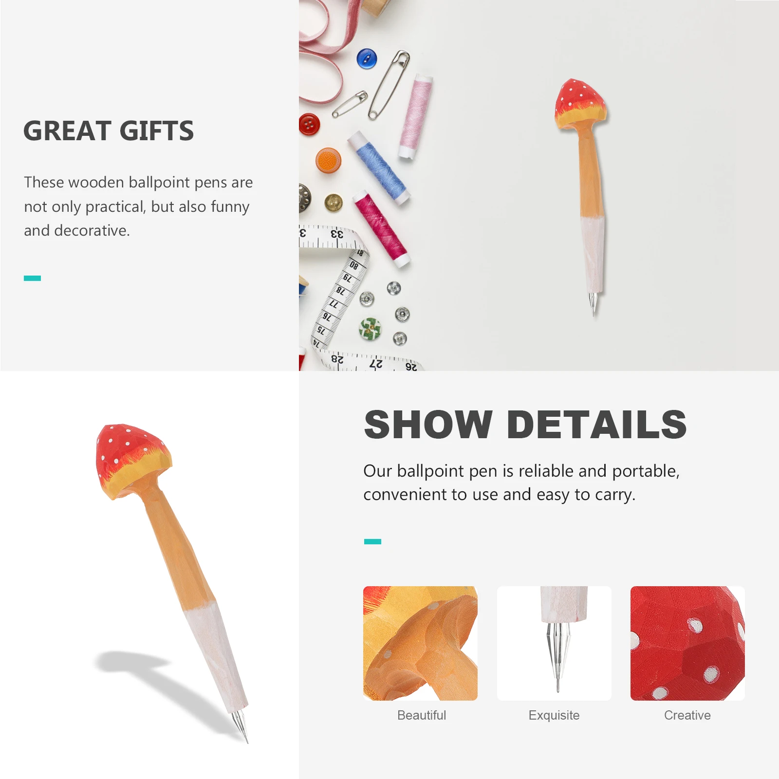 

Mushroom Stationery Wooden Engraving Pen Mushrooms for Writing Child School Supplies