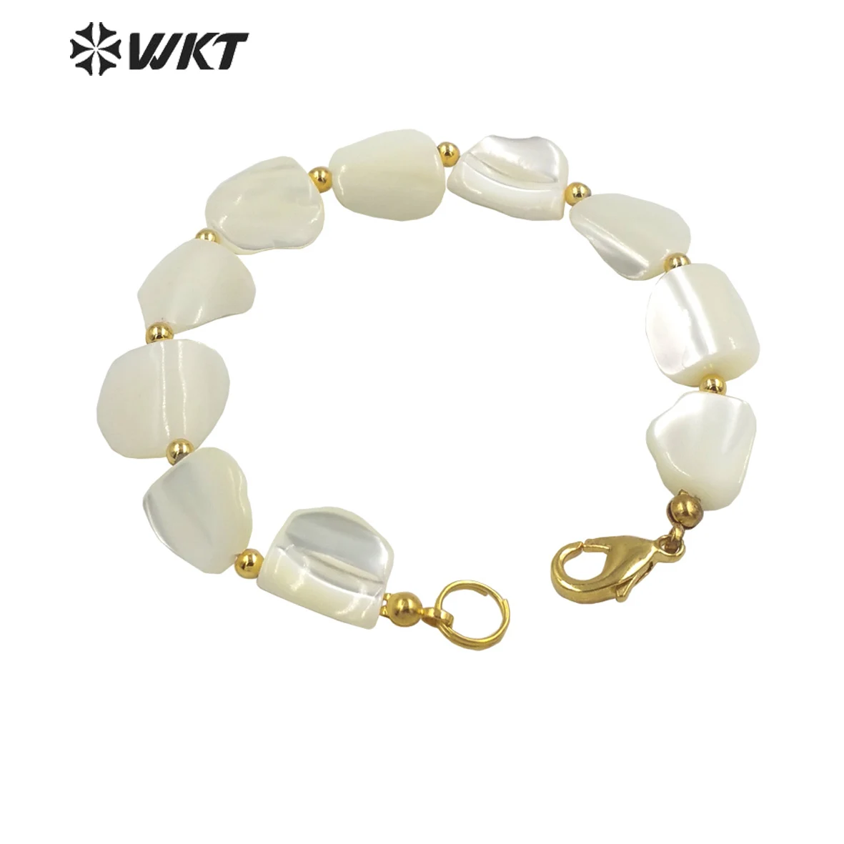 WT-MPB081 Wholesale Fashion Natural White Shell Beads 18K Gold Plated Simple Irregular Boho Bracelet For Summer ACC