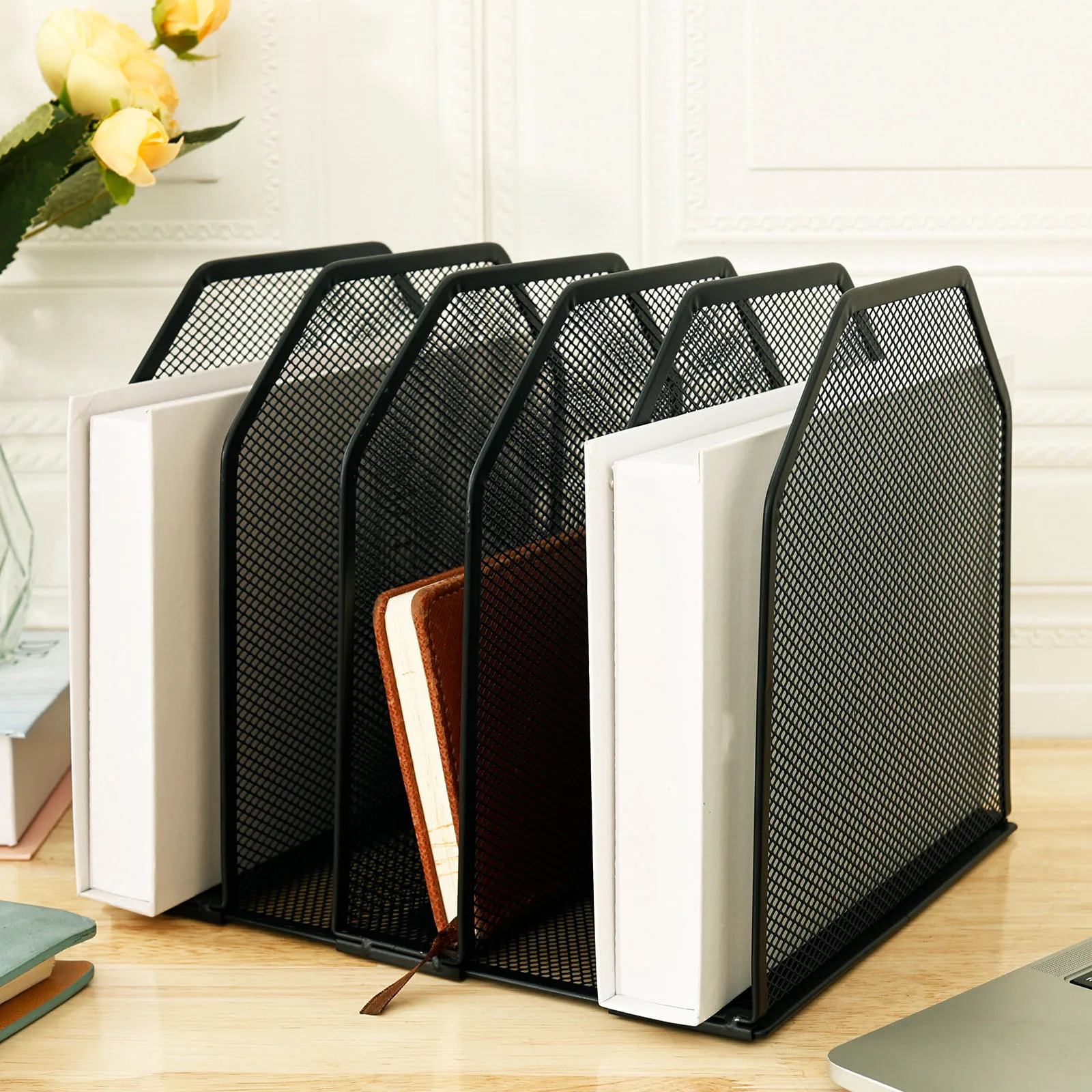 

5/7 Metal File Rack Standing Desktop File Folder Adjustable Mesh File Folder Sorter for Office Home Classroom Organization