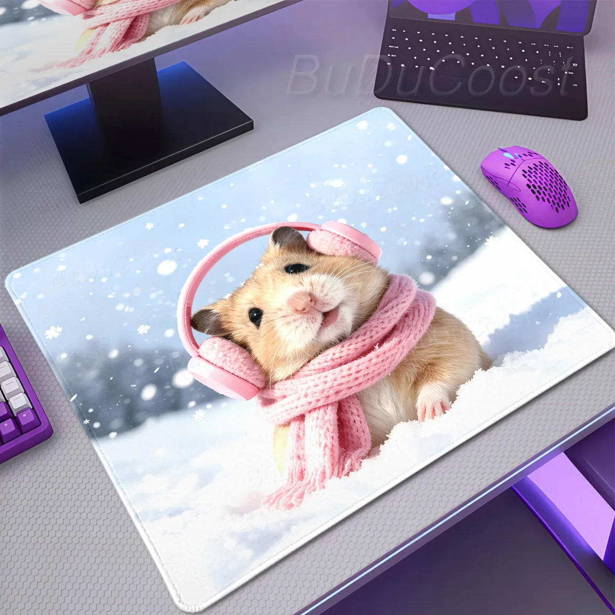 Kawaii Hamster Pink Hat Mouse Pad Small Gaming Laptops Mousepad Gamer Carpet Keyboard Mat Desk Protector Cute Animal Mause Pads