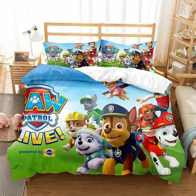 PAW パトロールズ セット 原宿プリント寝具漫画布団カバー枕カバーキルトカバーセット特大子供用ベッドリネン