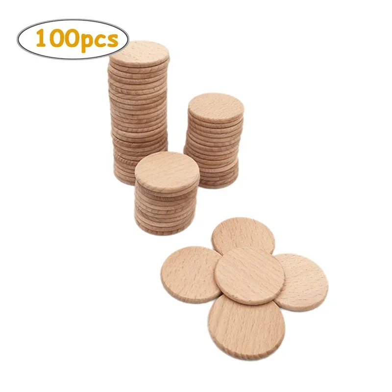 

100pcs 3cm Natural Beech Wood Slices, Unfinished Solid Wooden Coins Cutouts Tokens for Crafts Projects, DIY Crafts