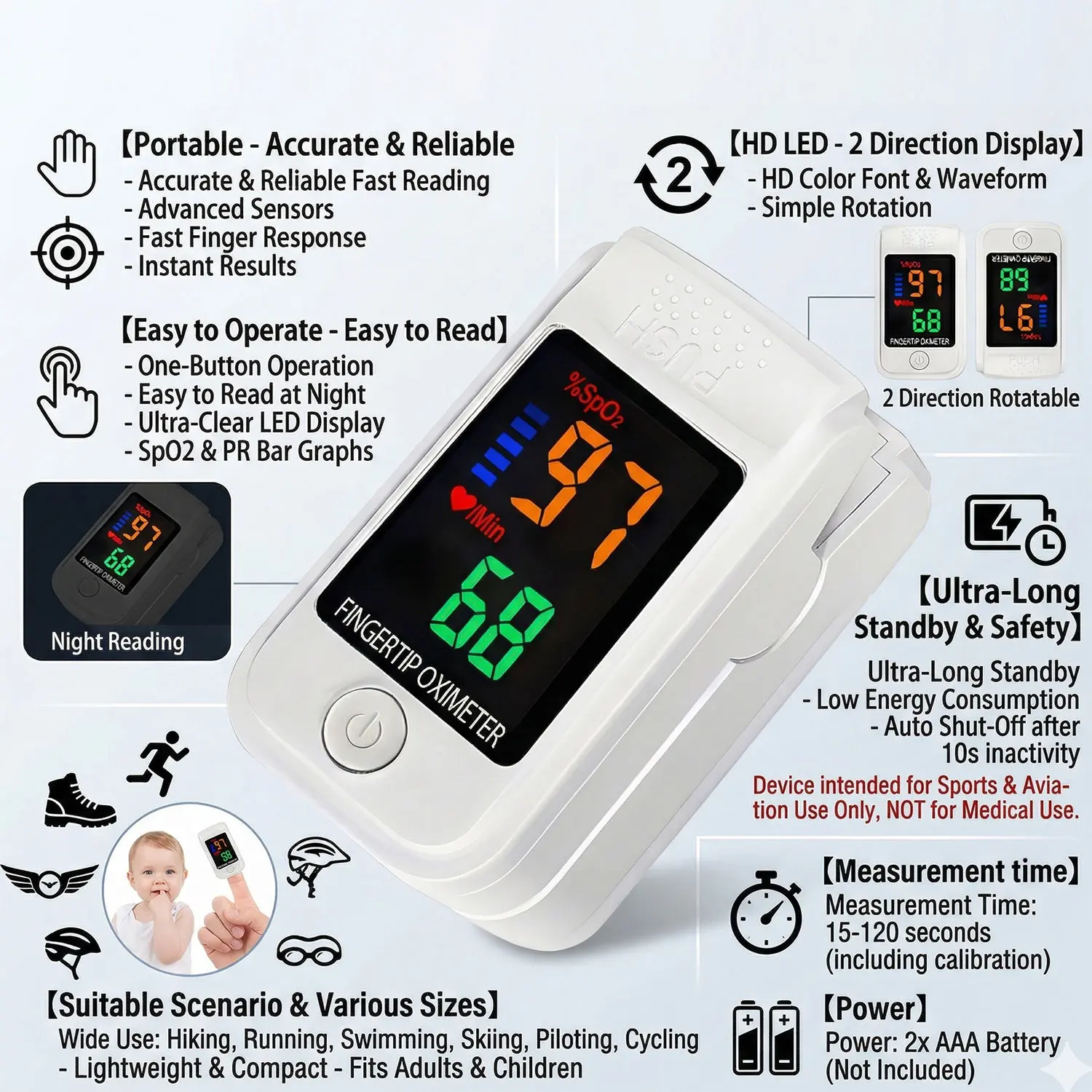 Oxímetro de pulso com clipe de dedo Medidor médico de saturação de oxigênio no sangue Monitor de frequência cardíaca SPO2 oxímetro de pulso