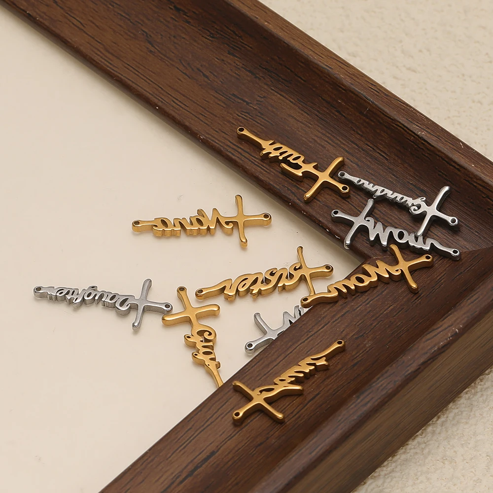 5 Stück Edelstahl Gold Kreuz-Anhänger Familienmitglieds-Buchstaben-Anhänger für Schmuck, Ohrringe, DIY-Halsketten, Armbänder und Zubehör – Detail 4
