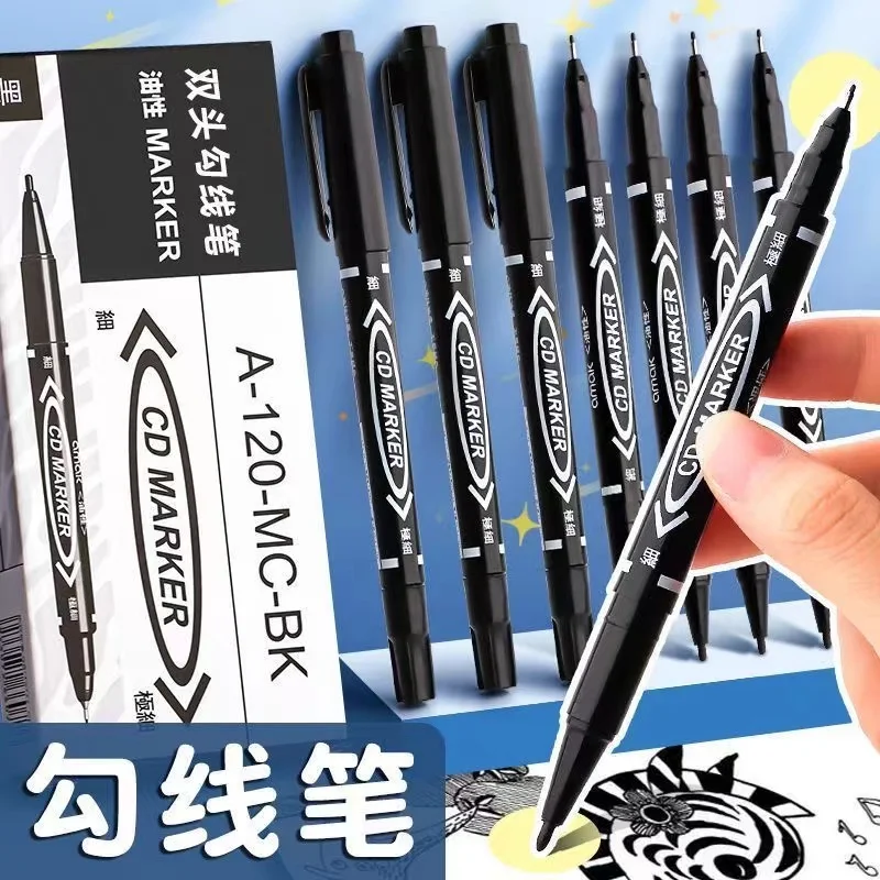12pcs/Set Small Double Headed Marker Pen Oily Permanent CD Art Black Red Blue 0.5 Thick Nib 1.0 Paper Steel CD Glass Sketchbook image 5