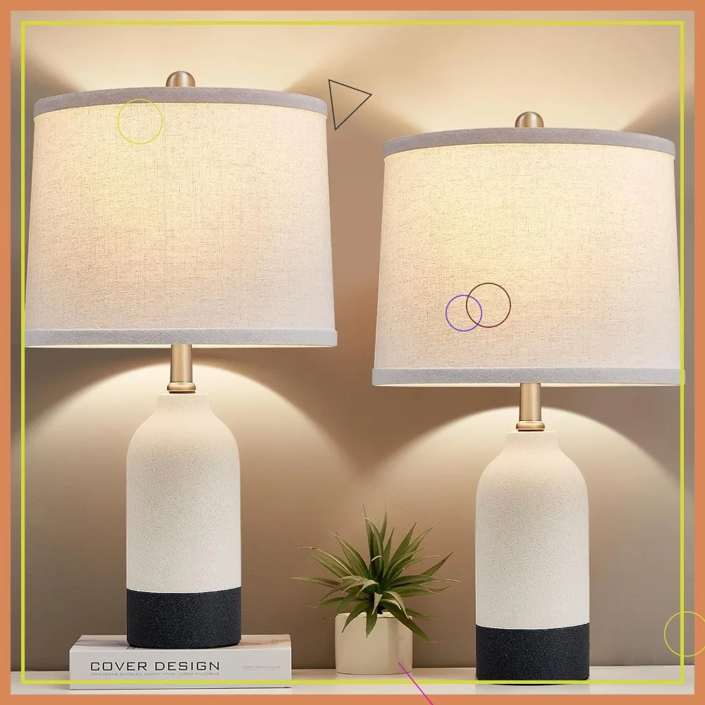 

Modern Ceramic Table Lamp Set of 2, Adjustable Color Temperature for Bedroom Night Stands with Fabric Shade, Includes Bulbs