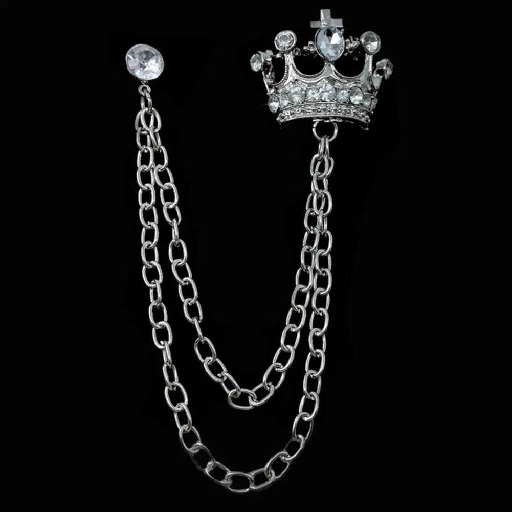 Suit Jacket Accessory Men's Retro Crown Brooch with Rhinestone Tassel English Style Suit Coat Pin Formal Event Wedding Business