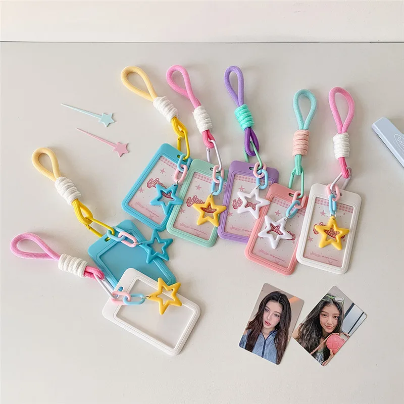 

3 Inch ABS Slide Kpop Photo Card Holder Anti-lost Keychain INS Idol Protective Case Bag Bus Cards Sleeves Supplies With Lanyard