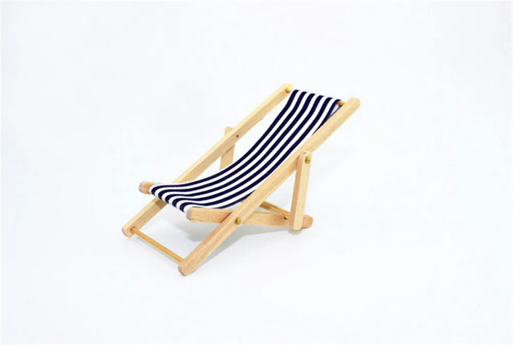 1:12 Scale Dollhouse Foldable Wooden Deckchair Lounge Beach Chair For Dolls House Wholesale