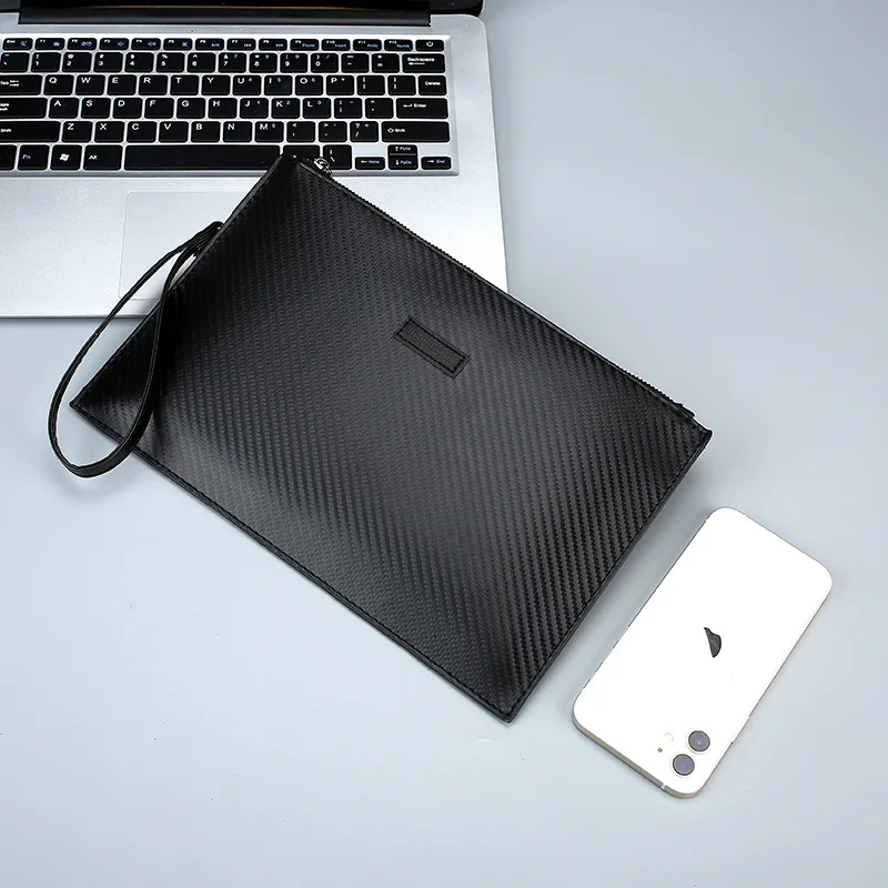Mens Large Capacity Clutch Bag Soft Leather Envelope Handbag with Zipper, Fashionable Business Briefcase for Work Travel