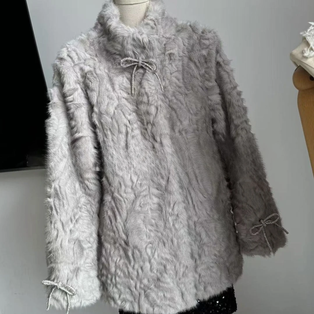 

Women Faux Fur Coats Mid Length Jackets Y2k Streetwear Stand Collar Coat Thick Warm Jacket Elegant Work Autumn Winter 2025