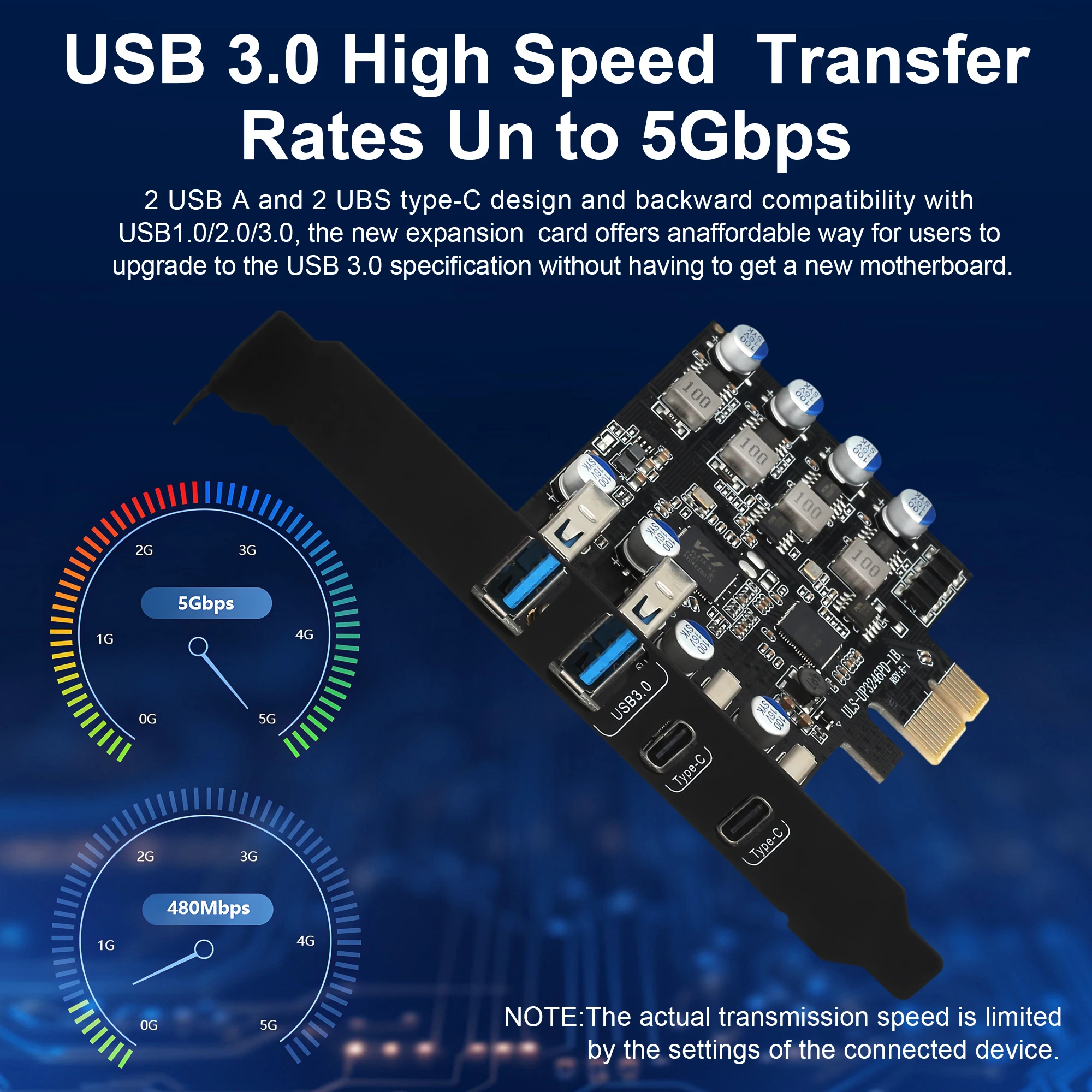 PD Charge 4 Ports USB PCIE Card (2 x USB A and 2 x Type C) PCIe USB 3.0 Expansion Card NEC Chip