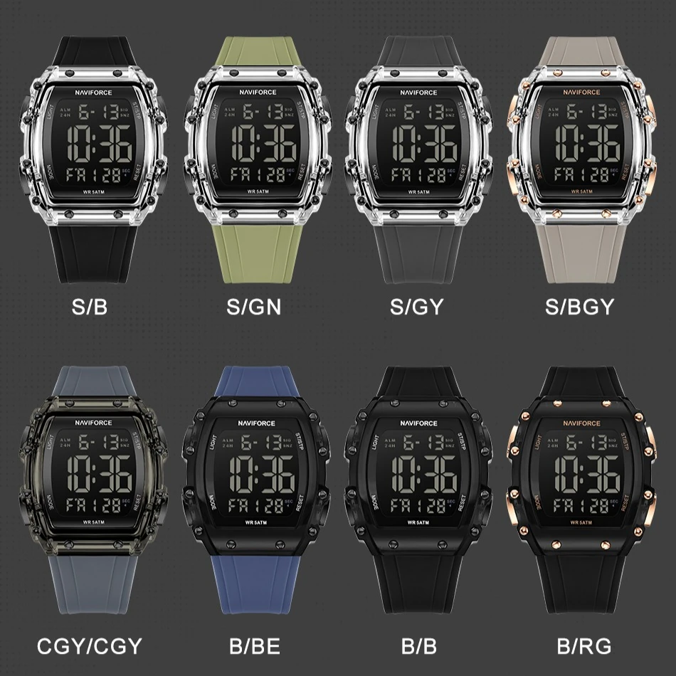 نمط جديد NAVIFROCE الرجال الساعات مضيئة العسكرية الرياضة رجل شاشة الكريستال السائل ساعات المعصم الكوارتز الذكور مقاوم للماء Relogio Masculino #6