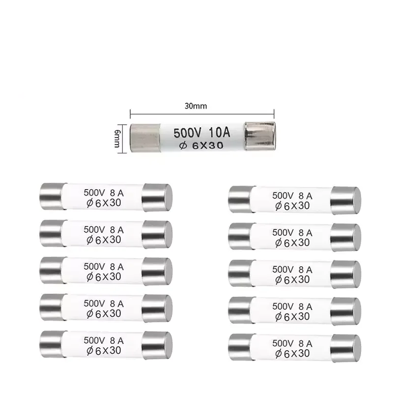 10PCS 6x30mm Ceramic Fuse Tube Fuse 500V 0.5A 1A 2A 3A 4A 5A 6A 8A 10A 12A 15A 20A 25A 30A Fast Fusing 6*30mm