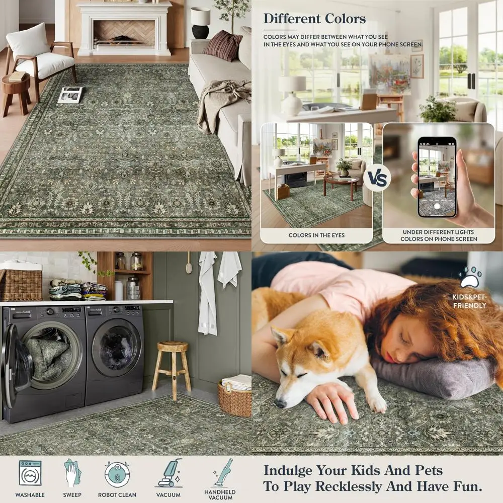 

Boho Style Living Room Rugs, 8x10 Washable Area Rugs for Bedrooms, Non-Slip Dining Room Floor Carpets