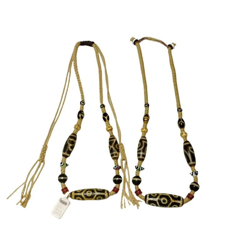 

Tibetan turtle shell 9 eyes/3 eyes 1 thread pharmacist totem old agate Dzi antique woven rope adjustable short necklace