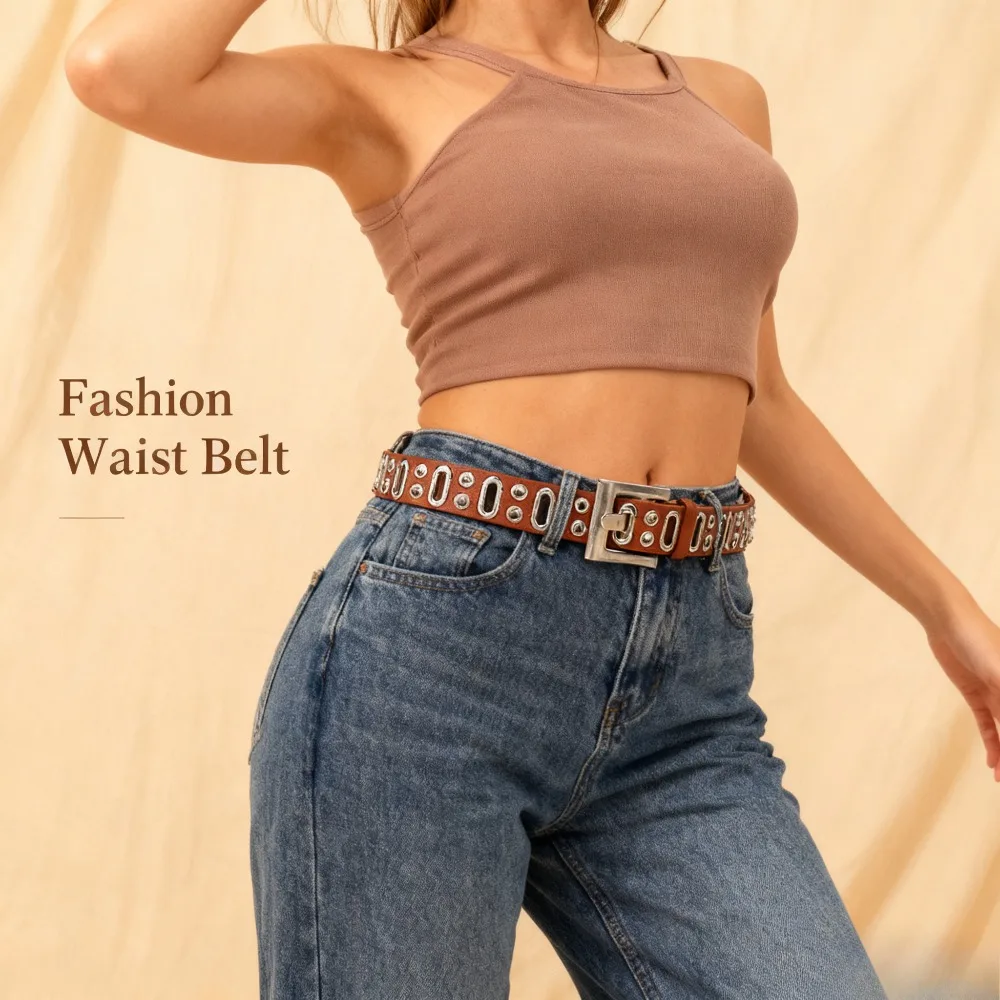 

Овальный ремень с люверсами в стиле панк, универсальный модный пояс, стильный аксессуар для уличных прогулок, вечеринок в стиле панк