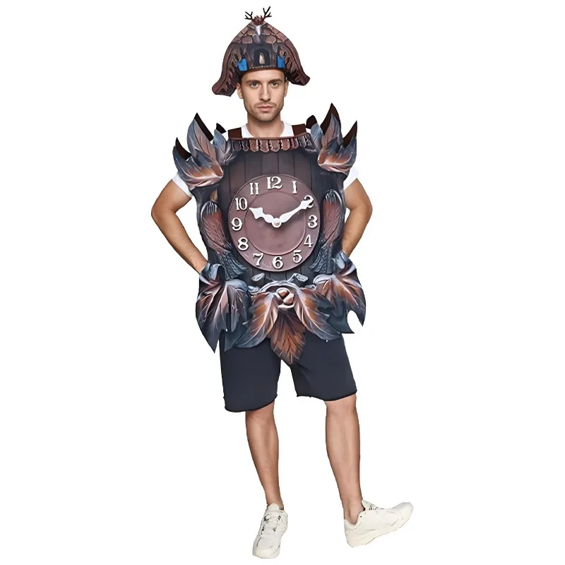 

Adult Halloween Funny Costumes Realistic Cuckoo Wall Clock Costume Tropical Cute Dress Up Party Cosplay Roleplay Suit Brown