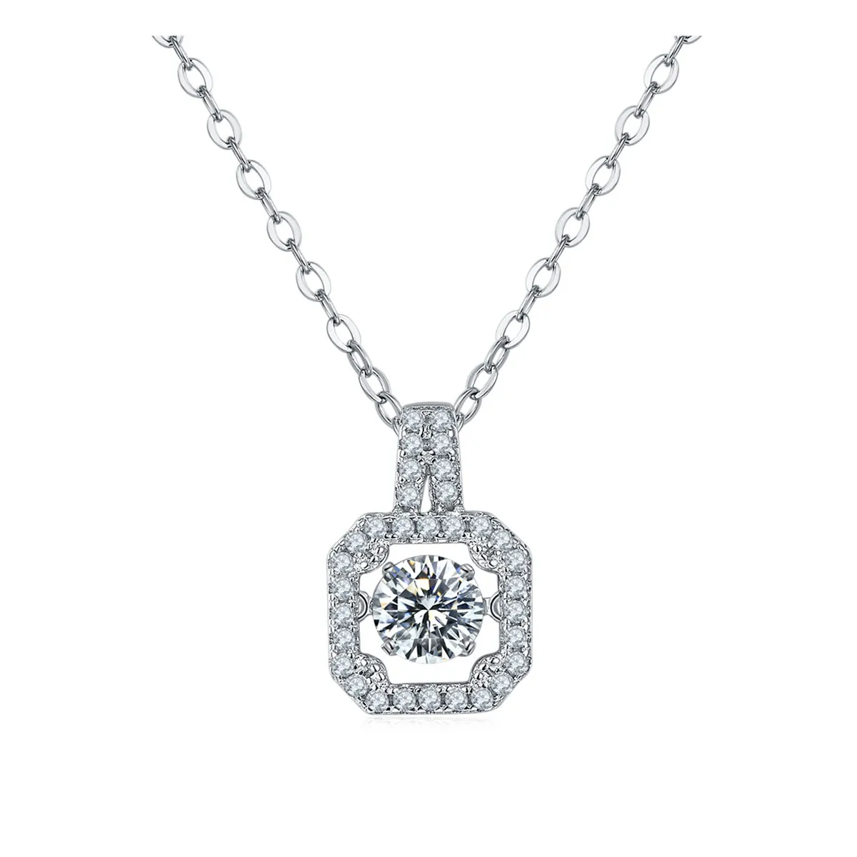 

Fashion Design S925 Silver Necklace Beating Princess Square Necklace Luxury 0.5 Carat Moissanite Pendant Necklace for Women