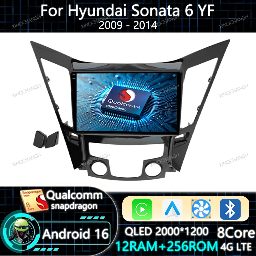 Android 16 Car Radio Carplay Auto For Hyundai Sonata 6 YF I40 I45 2009 - 2014 Head Unit Multimedia Video Player BT 2DIN QLED GPS