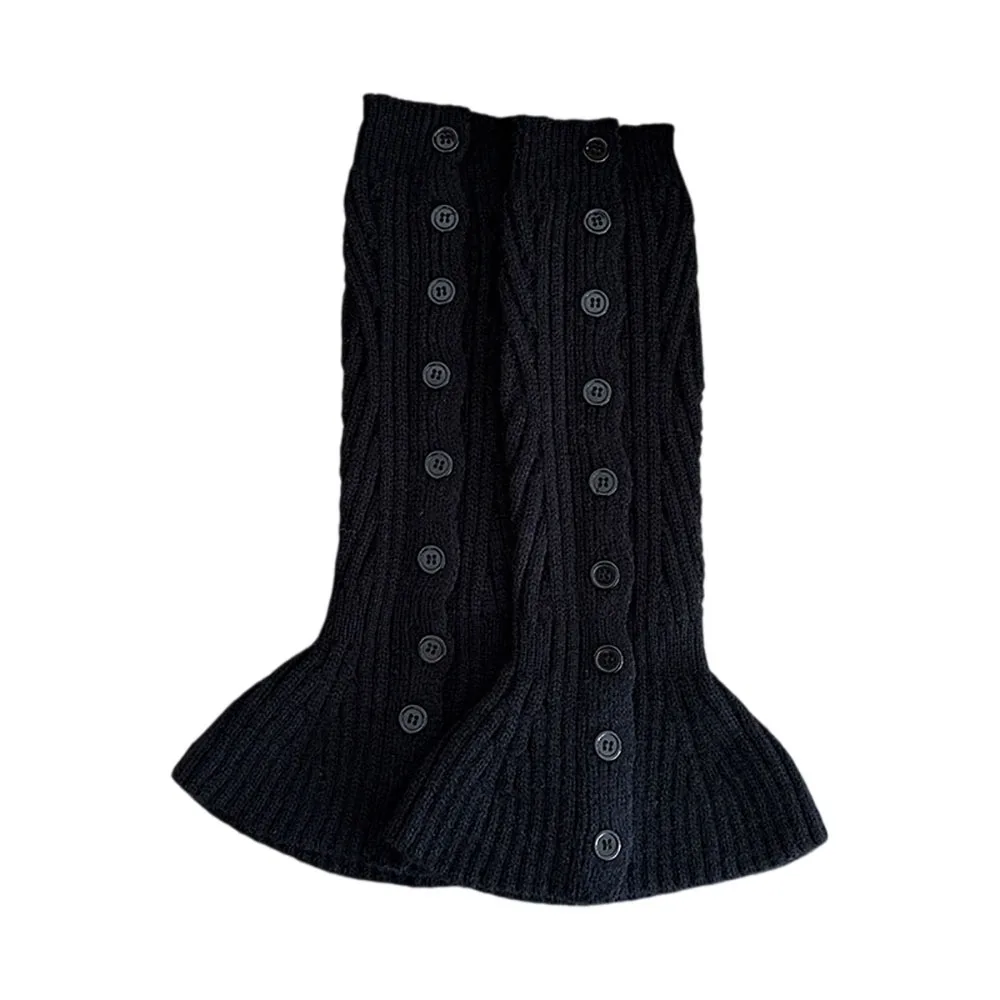Cozy Crochet Knitted Boot Sock Sleeves Foot Cover Cable Knit Flared Leg Warmers Solid Color Soft Turned-up Button Socks Winter
