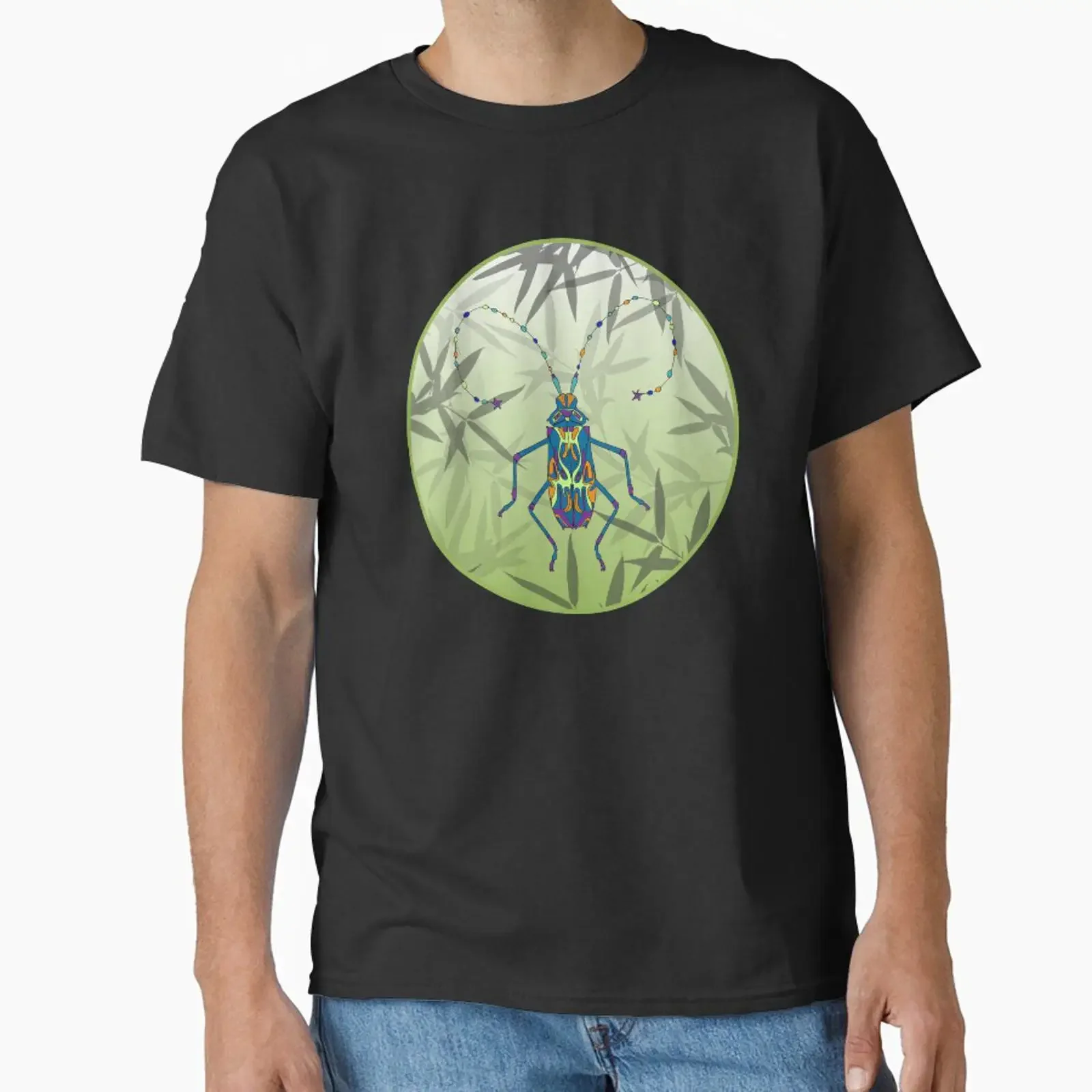 Insect Bamboo leaves Green Unique Pattern designed and sold by oursunnycdays vintage Washed Comfortable Unisex Stretched