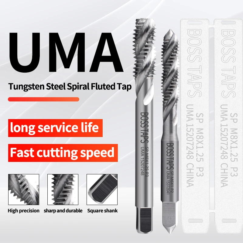 BOSS TAPS Carbide Tungsten Steel JIS Standard Spiral Fluted Tap UNC UNF 4-40 6-32 Machine Screw Thread Taps For HRC 55° - 62°