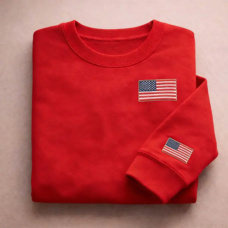 Flag Sweatshirt USA Flag Sleeve Embroidered Funny Satirical Hoodie Meme Gift Matching Hoodies Women Men Long Sleeve