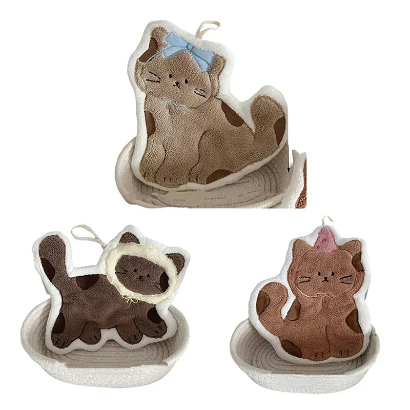 【AD】1Pcs Cute Cat Hanging Towel Kitchen Hand Towel Bathroom Soft Absorbent Handkerchief Wipe Towel Cartoon Kids Towels