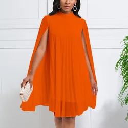 Eleganckie sukienki imprezowe dla kobiet 2024 O Neck Batwing Sleeve Pleated Loose Knee Length Female Birthday Dinner Vestidos Mujer Dress New