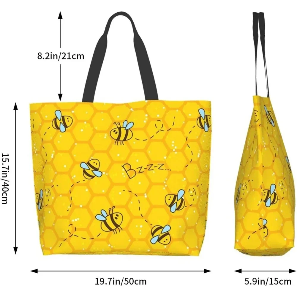 Bolso grande de abeja para mujer, bolsa de hombro informal, reutilizable, multiusos, para compras y comestibles al aire libre