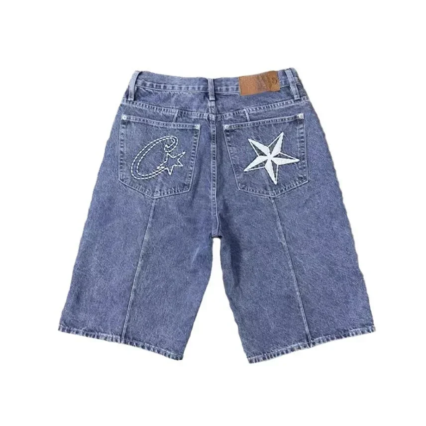 Y2K New Denim Shorts Summer Retro Pattern Embroidered Blue Shorts Męskie i damskie Hip Hop Harajuku Loose Sports Jean Shorts