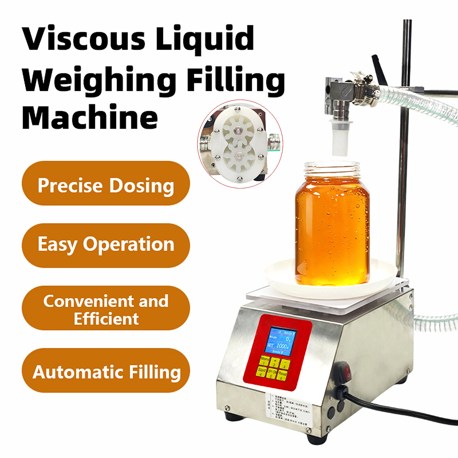 آلة تعبئة العسل الذكية مضخة تروس الشفط الذاتي 4L/8L معدل التدفق وزنها آلة تعبئة السوائل اللزج آلة تعبئة يدوية