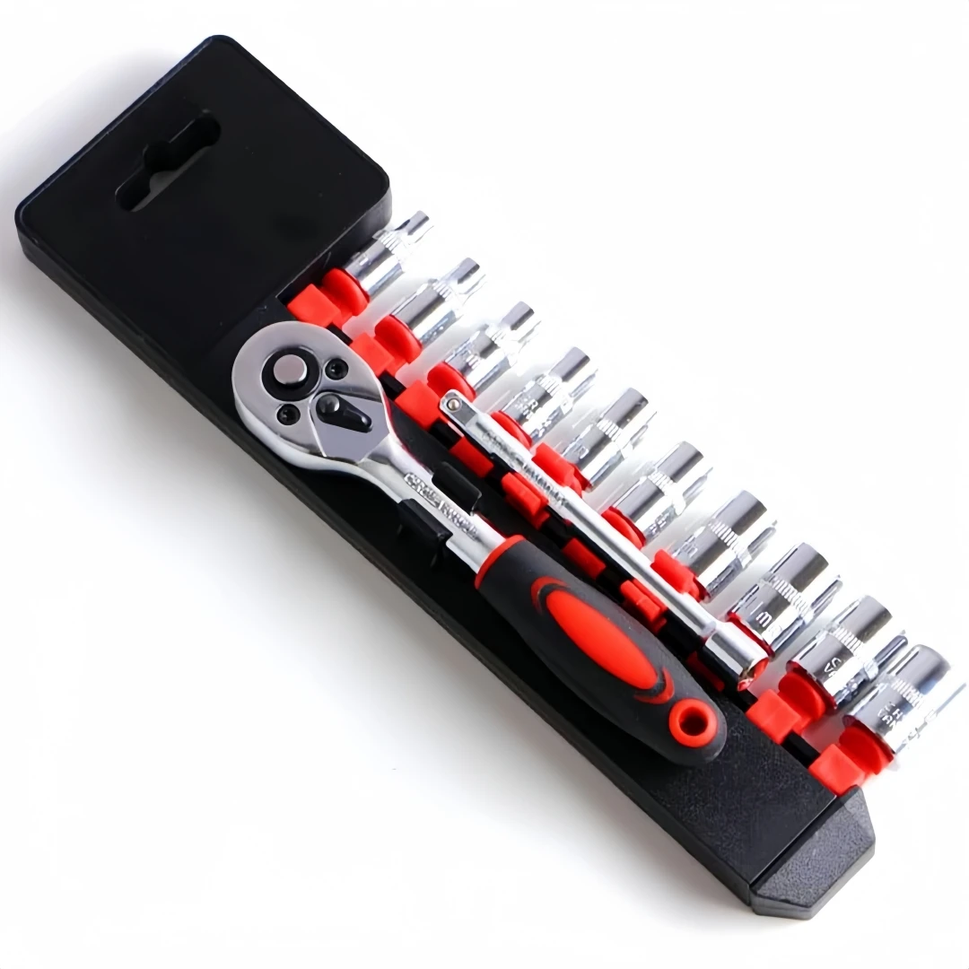 12 Pcs 1/4 Inch Ratchet Socket Wrench Set Drive Metric Socket Set with Quick Release Reversible Ratchet Wrench and Extension Bar
