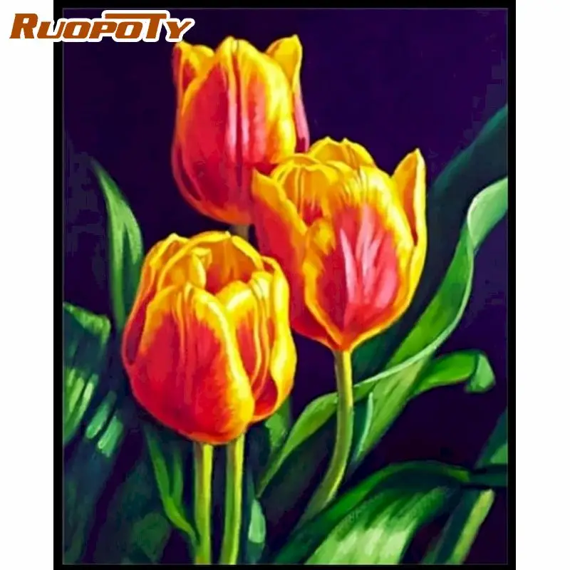 

RUOPOTY Picture By Numbers Kits For Adults Children Yellow Flower House Oil Painting By Number Hand Paints Unique Gift 60x75cm