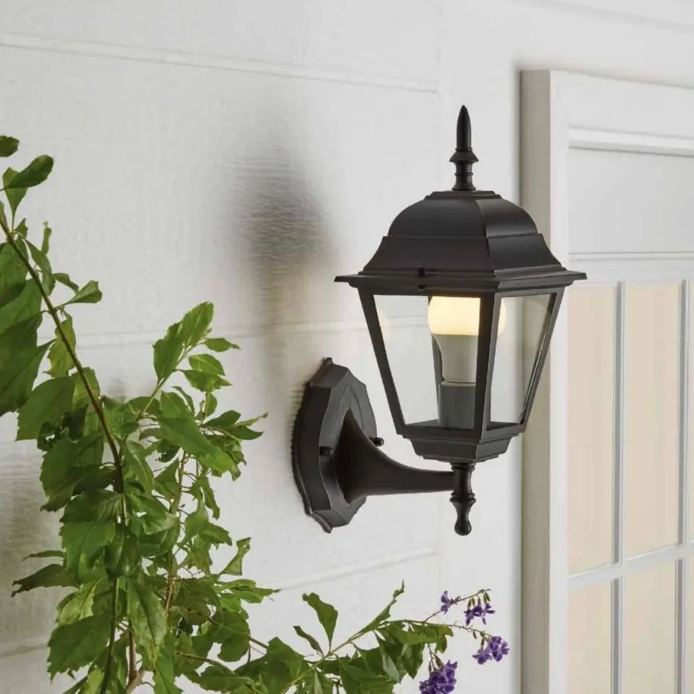 

13.5" Classic Black Outdoor Coach Wall Light, Clear Glass Lens, Bulb Not Included, Crafted from metal with Matte Black Finish