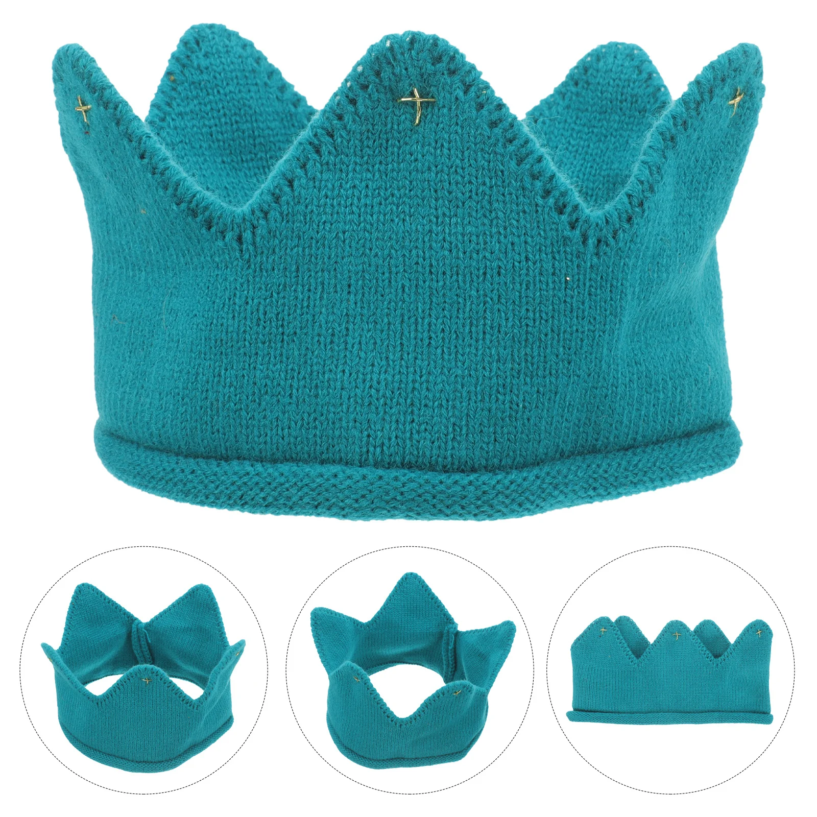 

Baby Kids Girls Blue Warm Knitted Crown Hat Thick Acrylic Stretchy for Winter Party Photo Custom Lace Rhinestones