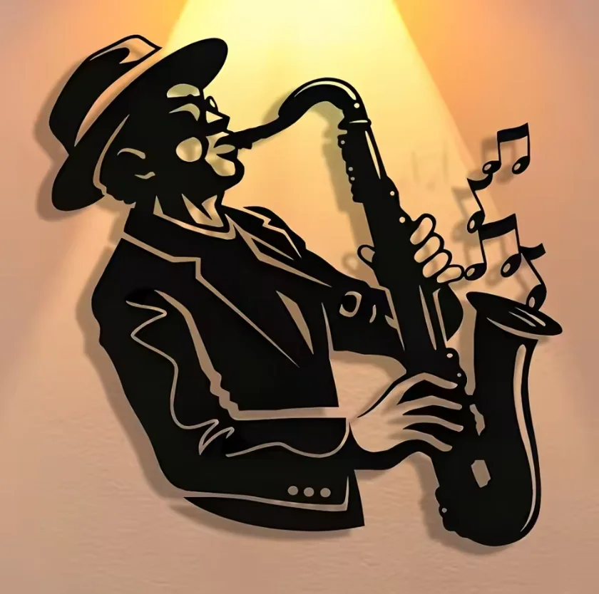 Elegant Saxophone Metal Wall Art - Simple Christmas Design, Perfect for Home and Office Decoration, Suitable for Living Room and Bedroom