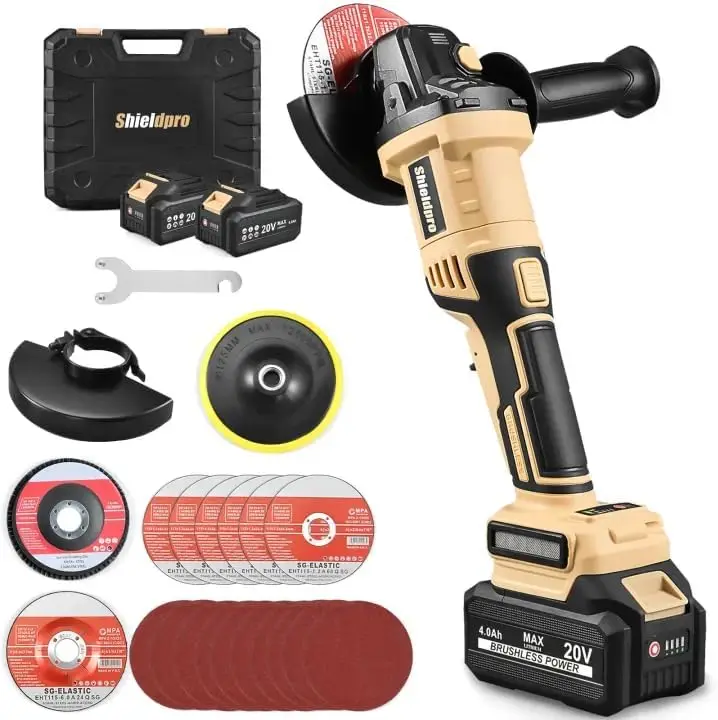 

Cordless 4.5-Inch Angle Grinder with Rotating Head, 20V Battery, Includes 2 Batteries & Charger for Cutting, Grinding, Polishing