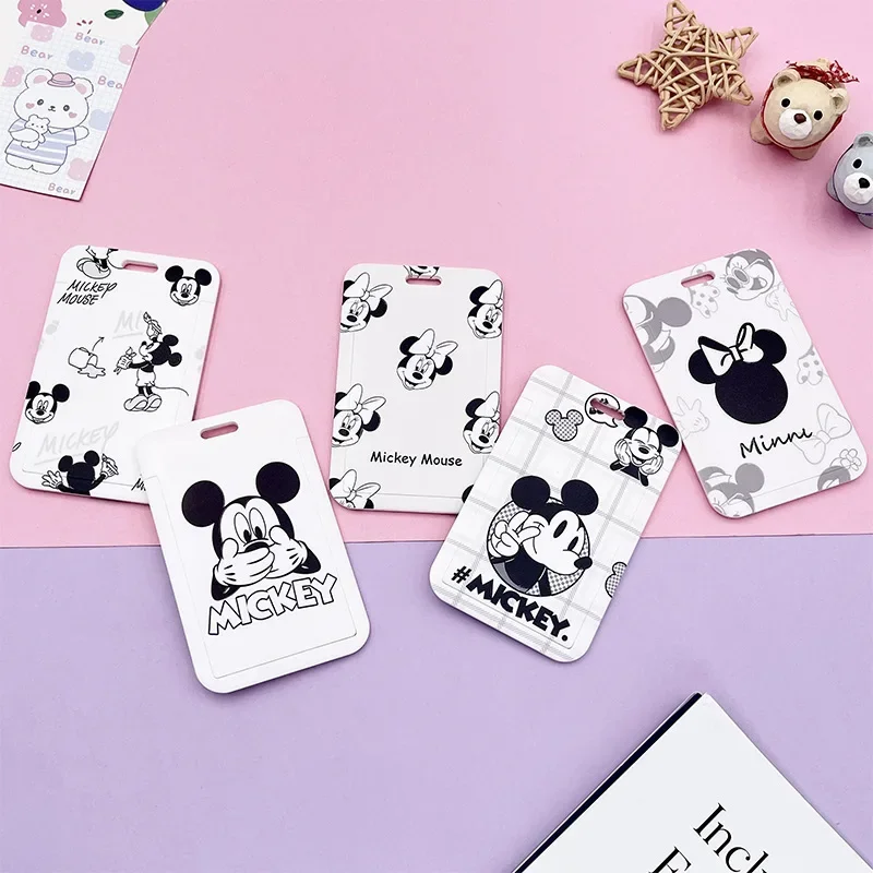 Portatarjetas de dibujos animados de Mickey Mouse, funda de tarjeta de autobús portátil de Minnie Mouse de Anime de Disney con muñeca, cuerda Halter, regalo de Navidad