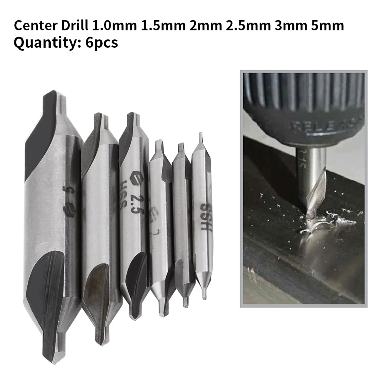 6pcs 1/1.5/2/2.5/3/5mm 60 Degree HSS Center Drill Bits Centering Drills Set