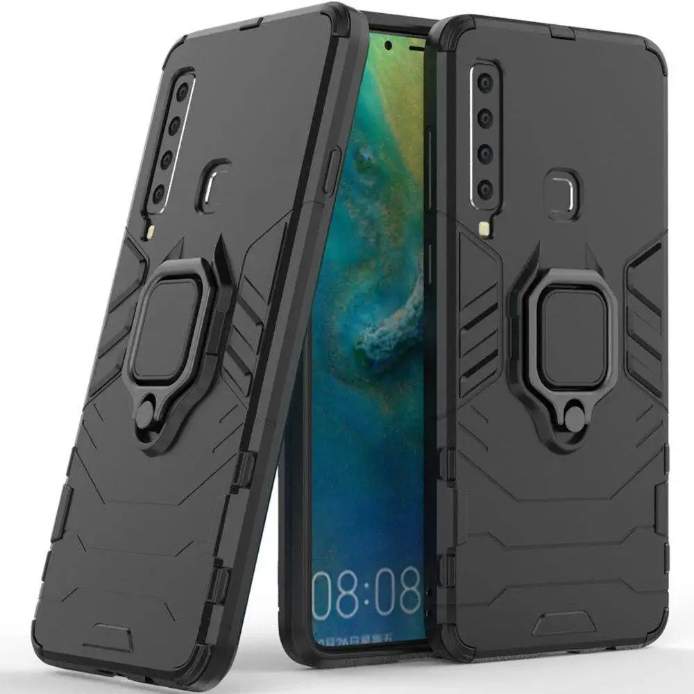 For Samung Galaxy A9 2018 Phone Case, Silicone TPU and Hard PC Cover Luxury Armor Shockproof Metal Ring Holder Casing