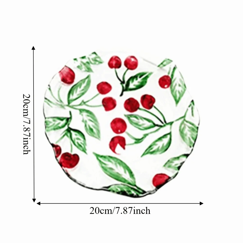 Lemon Pattern Fruit Plate Safe Embossed Design Cherry-Shaped Glass Plate Anti-Scald Decorative Dim Sum Plate Home Decor