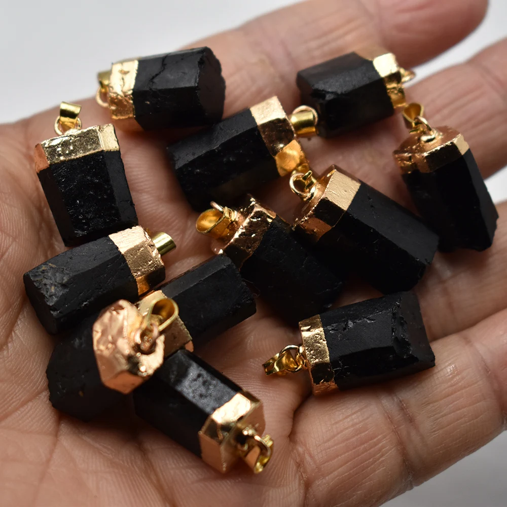 Fashion Natural black tourmaline stone Healing Reiki irregular Raw Energy Chakra pendants12pcs/lot wholesale free shipping