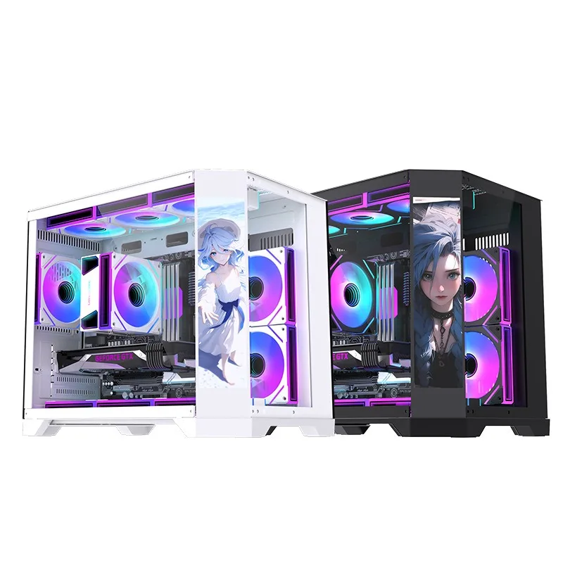 LCD LCD screen sea view room ATX chassis 360 water-cooled tempered glass e-sports Internet cafe host computer