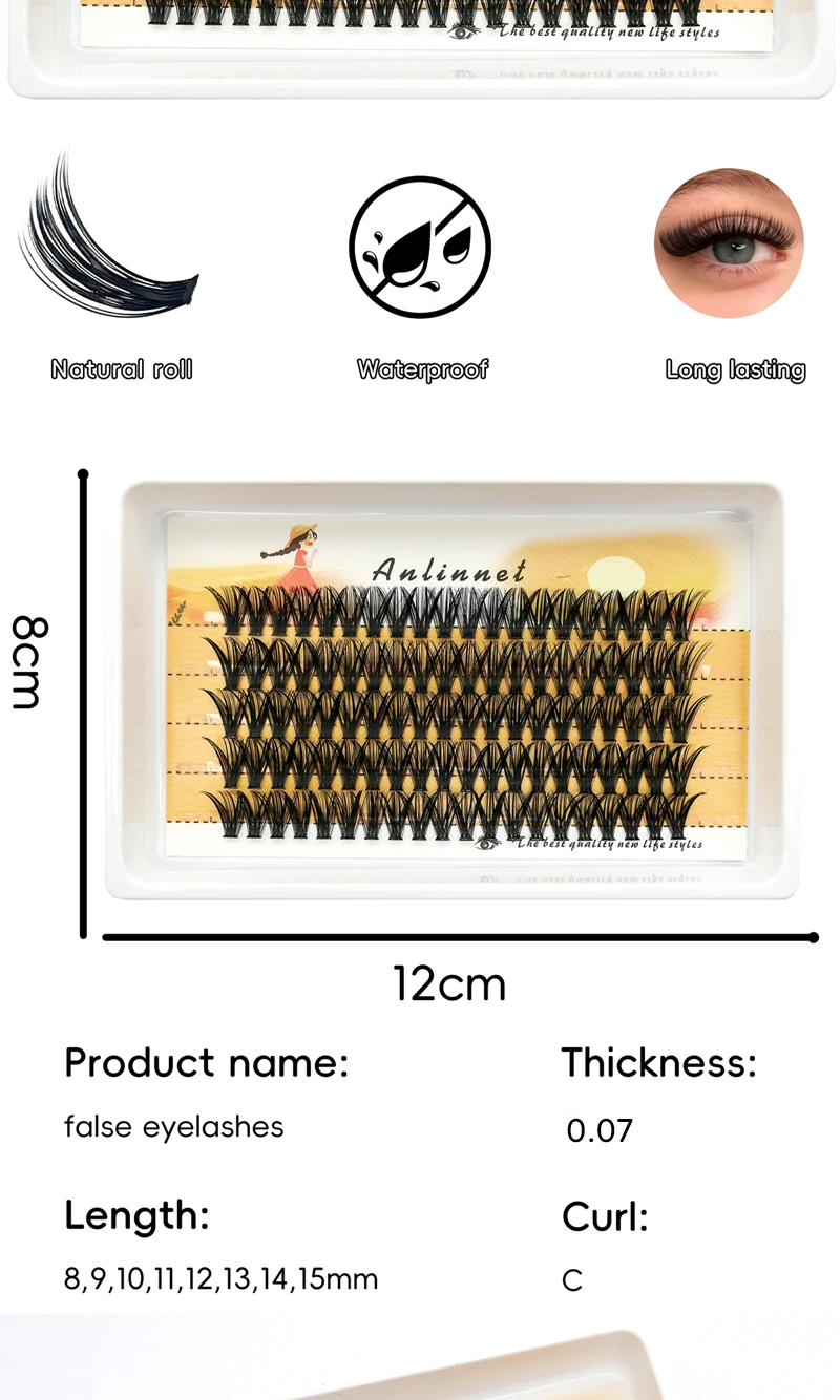 ANNINNET 5 Reihen 100 Cluster, natürliches Make-up für falsche Wimpern, weiche Wimperncluster, professionelle Wimpernverlängerung – Detail 2